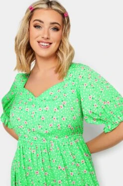 LIMITED COLLECTION Curve Green Floral Print Sweetheart Dress -Luna Looks Zone 55878b04 4cb2 4f 215678 C