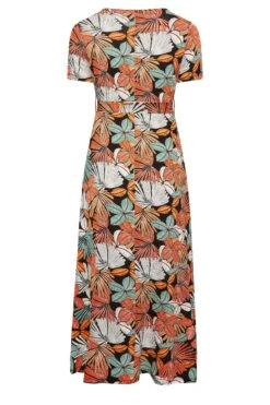 YOURS Curve Black & Orange Leaf Print Maxi Dress -Luna Looks Zone 55997c31 9130 44 302065 Y