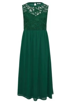 YOURS LONDON Curve Forest Green Lace Front Chiffon Maxi Dress -Luna Looks Zone 55cf6bc7 46f6 47 161891 X