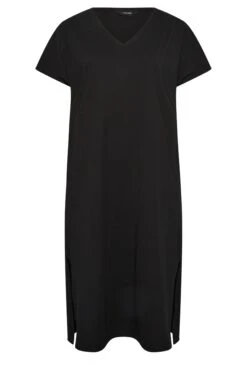 YOURS Curve Black Side Split Midaxi T-Shirt Dress -Luna Looks Zone 56721837 f34f 41 137272 X