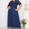 YOURS LONDON Curve Navy Blue Lace Chiffon Maxi Dress