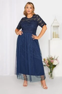 YOURS LONDON Curve Navy Blue Lace Chiffon Maxi Dress