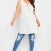 YOURS Curve White Embroidered Peplum Vest Top