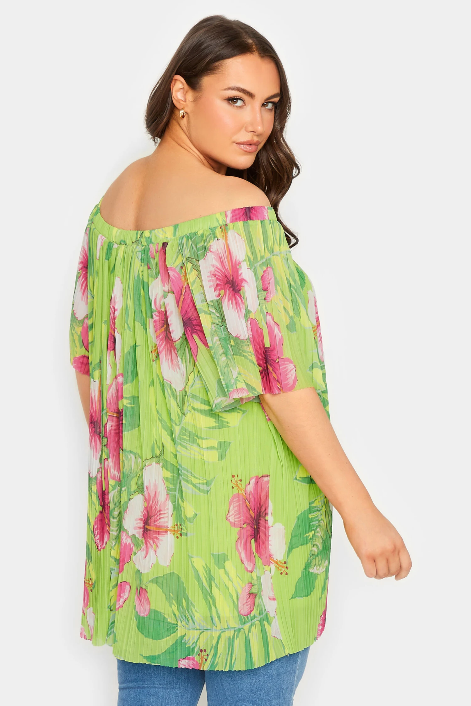 YOURS Curve Green Floral Double Layer Mesh Top 2 YOURS Curve Green Floral Double Layer Mesh Top - Image 2