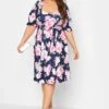 YOURS LONDON Curve Navy Blue Floral Print Puff Sleeve Dress