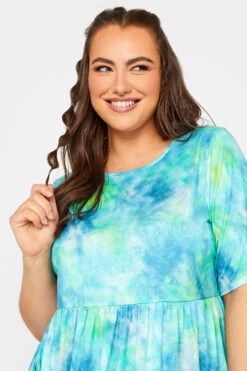 LIMITED COLLECTION Curve Blue Tie Dye Midaxi Smock Dress -Luna Looks Zone 577b3b3c 24d7 46 215783 D