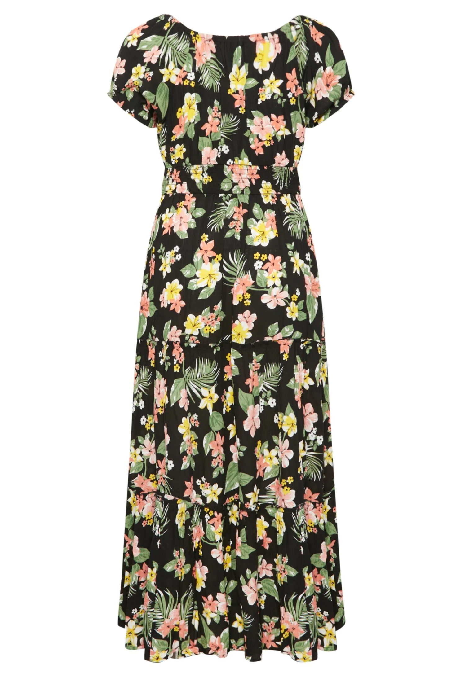 YOURS Curve Black Tropical Print Bardot Maxi Dress 6 YOURS Curve Black Tropical Print Bardot Maxi Dress - Image 6