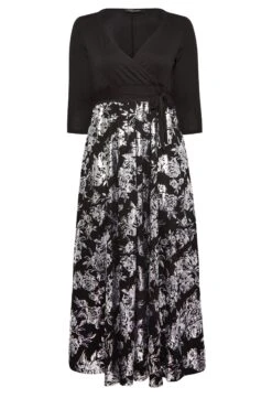 YOURS LUXURY Curve Black & Silver Foil Floral Print Wrap Dress -Luna Looks Zone 58467d1d f6db 49 301808 X