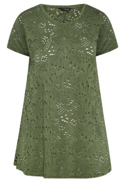 YOURS Curve 2 PACK Khaki Green Broderie Swing Tops -Luna Looks Zone 58777dc5 2f02 44 321028 X1