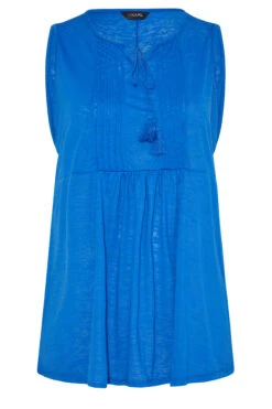 YOURS Curve Cobalt Blue Burnout Tie Neck Vest Top -Luna Looks Zone 598bb92f c5ec 4c 300871 X