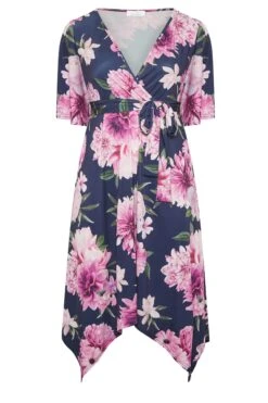 YOURS LONDON Curve Navy Blue & Purple Hanky Hem Floral Dress -Luna Looks Zone 599c51c6 41d6 42 162104 X