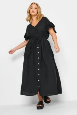 LIMITED COLLECTION Curve Black Frill Sleeve Cotton Maxi Dress