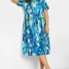 YOURS Curve Blue Abstract Print Frill Sleeve Smock Dress