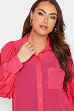 YOURS LONDON Curve Hot Pink Pleat Sleeve Shirt -Luna Looks Zone 5a20430a 59e4 4e 162006 D