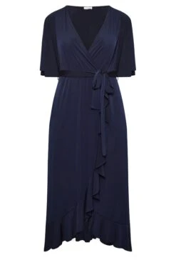 YOURS LONDON Curve Navy Blue Short Sleeve Ruffle Wrap Maxi Dress -Luna Looks Zone 5a5c866a f9be 42 162143 X