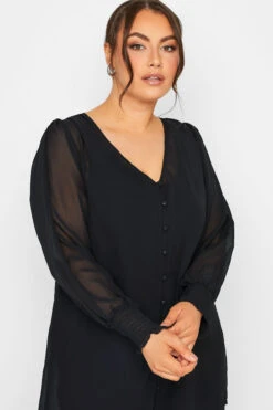 YOURS LONDON Curve Black Balloon Sleeve Shirt -Luna Looks Zone 5aed24ee fccb 44 157659 D
