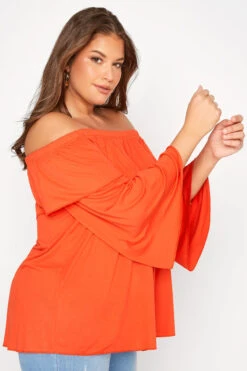 LIMITED COLLECTION Curve Orange Frill Bardot Top -Luna Looks Zone 5b7c9c00 eb73 40 214957 D