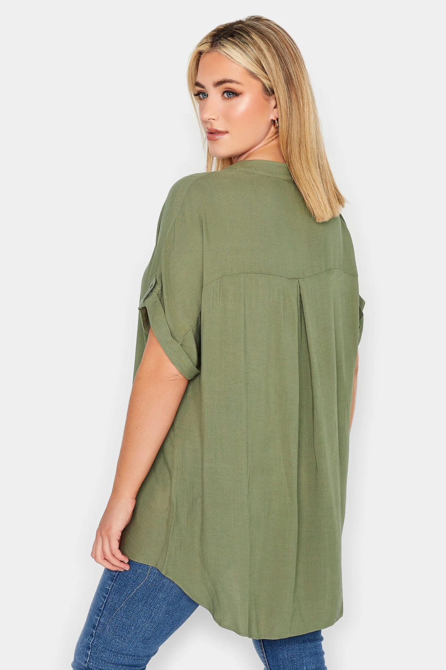 YOURS Curve Khaki Green Button Through Shirt 2 YOURS Curve Khaki Green Button Through Shirt - Image 2