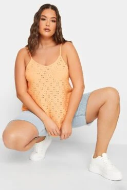 LIMITED COLLECTION Curve Orange Broderie Anglaise Cami Vest Top -Luna Looks Zone 5bece808 ca1a 4d 215861 D
