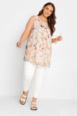 YOURS Curve Orange Floral Pintuck Sleeveless Blouse