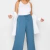 YOURS PETITE Curve Blue Crepe Wide Leg Trousers