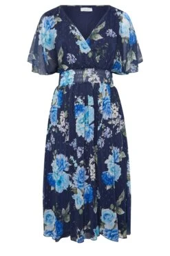 YOURS LONDON Blue Floral Angel Sleeve Wrap Dress -Luna Looks Zone 5d2561b5 b7c5 47 162049 X