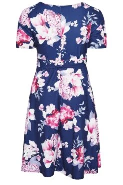 YOURS LONDON Curve Navy Blue Floral Print Midi Skater Dress -Luna Looks Zone 5d718555 2c72 4c 161284 BK