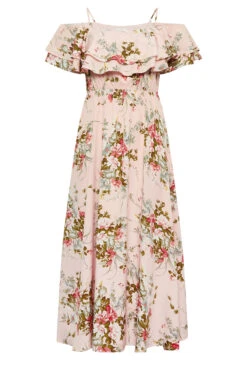 YOURS LONDON Curve Light Pink Floral Bardot Ruffle Maxi Dress -Luna Looks Zone 5ecf62a3 a5a2 4a 161954 X