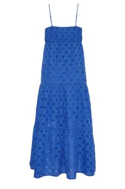 YOURS PETITE Curve Cobalt Blue Broderie Anglaise Strap Maxi Dress