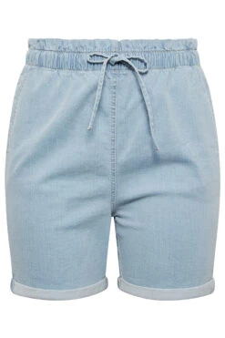 YOURS Curve Bleach Blue Paperbag Drawstring Denim Mom Shorts -Luna Looks Zone 5f312670 4889 44 144746 X