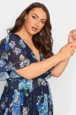 YOURS LONDON Blue Floral Angel Sleeve Wrap Dress -Luna Looks Zone 5f343295 3059 49 162049 D
