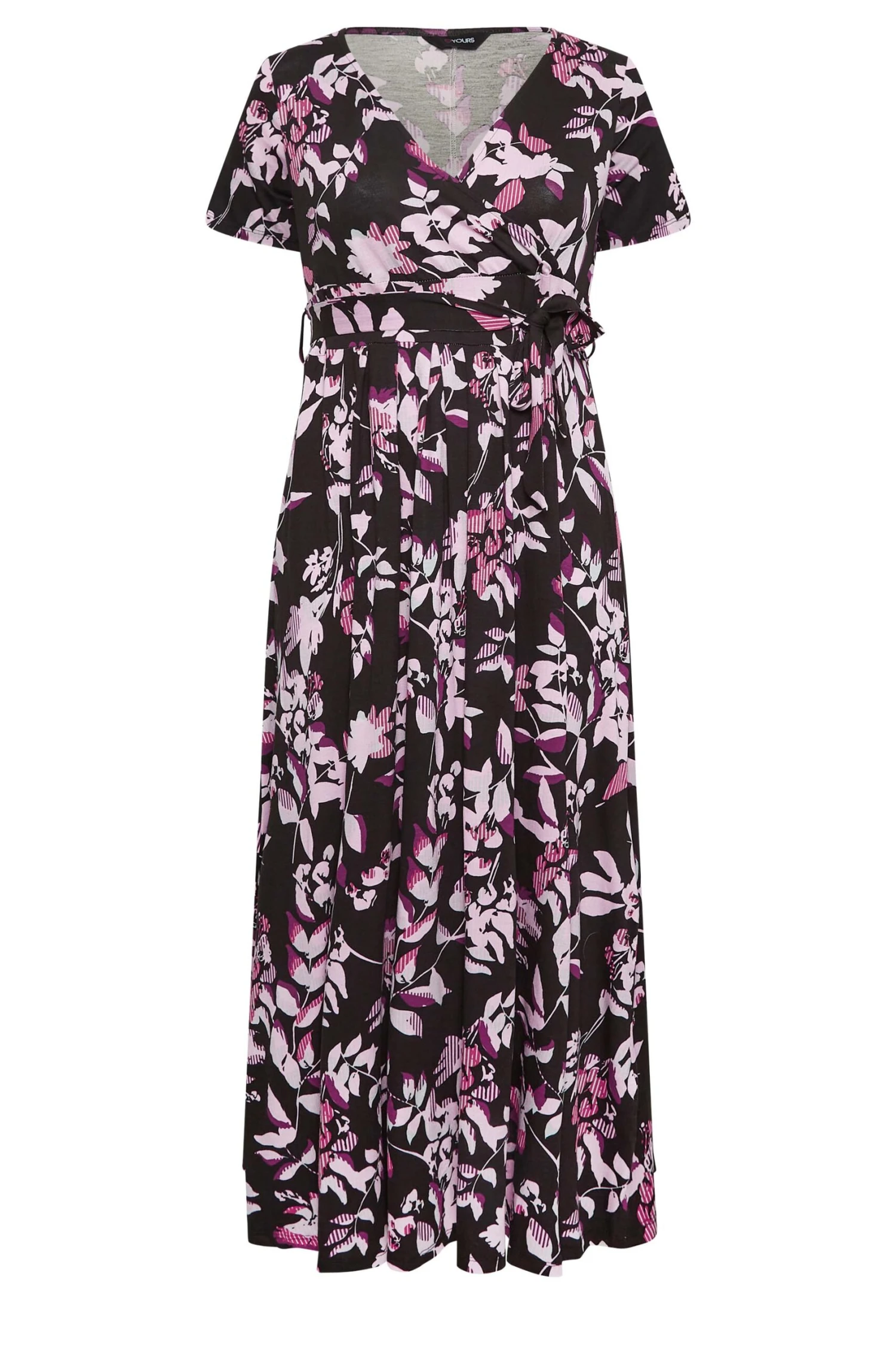 YOURS Curve Black Leaf Print Wrap Maxi Dress 5 YOURS Curve Black Leaf Print Wrap Maxi Dress - Image 5