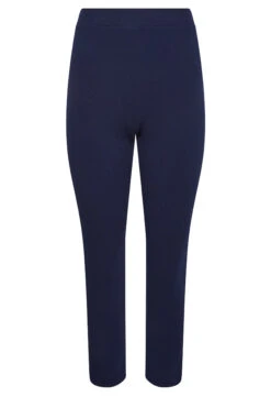 YOURS PETITE Curve Navy Blue Textured Slim Leg Trousers -Luna Looks Zone 5f5d6f1f 0500 41 174514 X