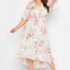 YOURS Curve White Floral Print Dipped Hem Midi Dress