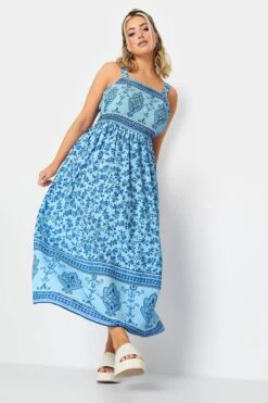 LIMITED COLLECTION Curve Blue Floral Border Print Maxi Dress