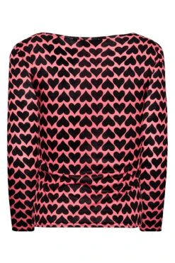 YOURS PETITE Curve Black & Pink Heart Print Square Neck Top