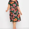YOURS LONDON Curve Black & Red Floral Skater Dress