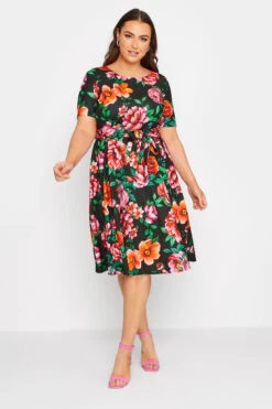 YOURS LONDON Curve Black & Red Floral Skater Dress