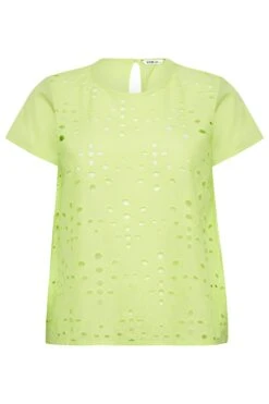YOURS PETITE Curve Lime Green Broderie Anglaise Short Sleeve Top -Luna Looks Zone 609f6585 dd32 4e 174454 X
