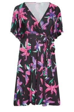 YOURS LONDON Curve Black Floral Print Wrap Dress -Luna Looks Zone 60cb526d d186 43 162201 X