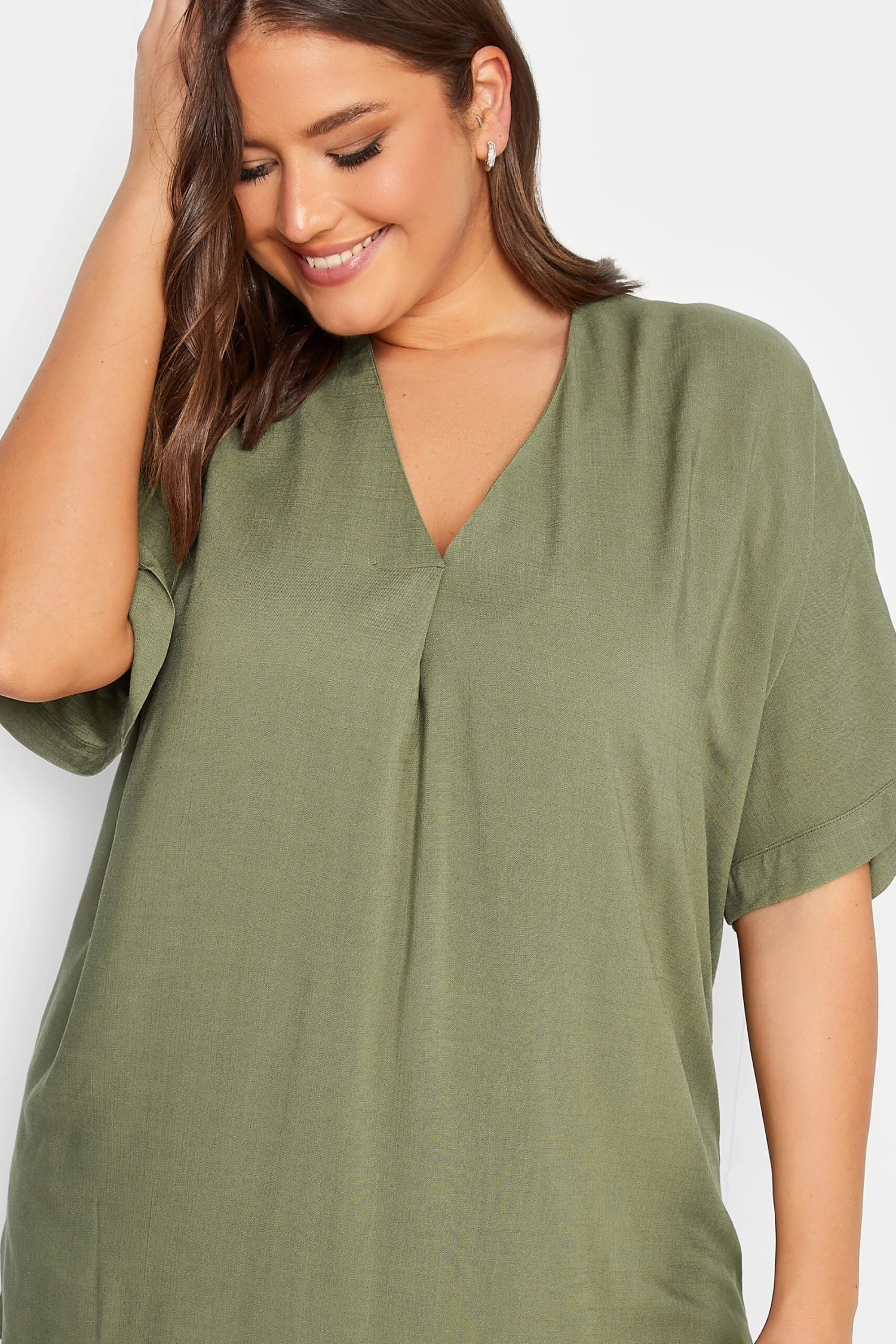 YOURS Curve Khaki Green Marl V-Neck Top 3 YOURS Curve Khaki Green Marl V-Neck Top - Image 3