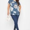 YOURS Curve Dark Blue Floral Print T-Shirt