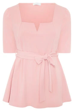 YOURS LONDON Curve Blush Pink Notch Neck Peplum Top -Luna Looks Zone 618b2174 d836 46 157478 F