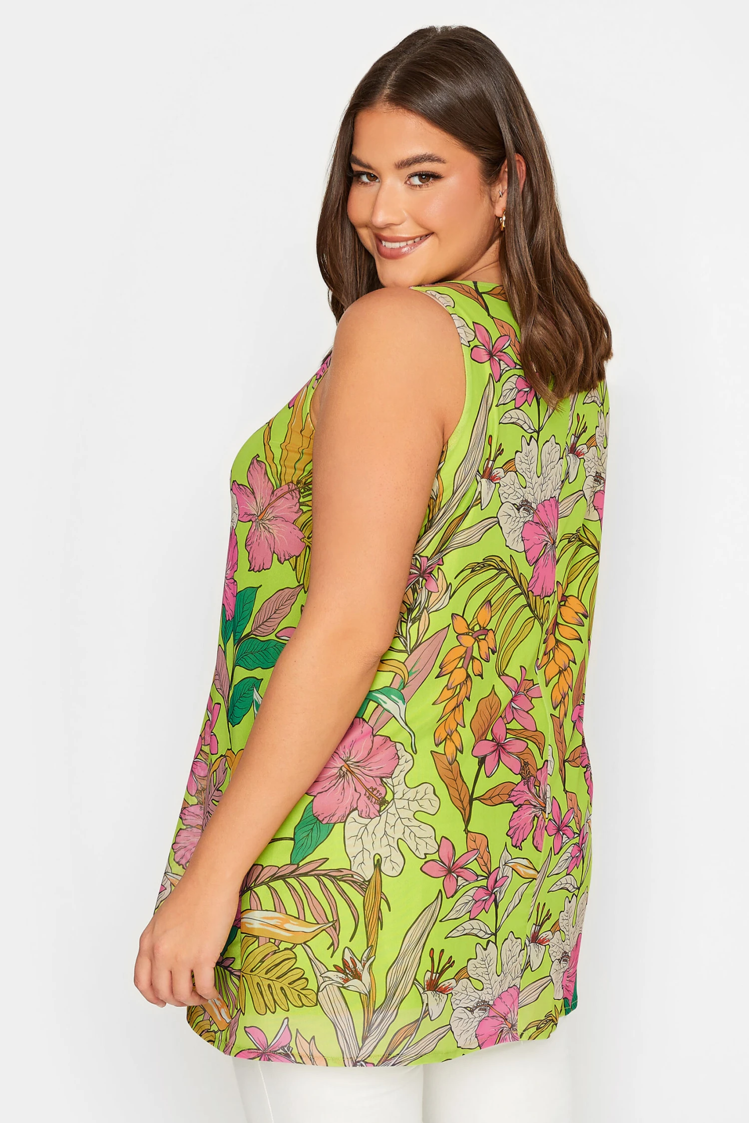 YOURS Curve Green Floral Double Layer Vest Top 2 YOURS Curve Green Floral Double Layer Vest Top - Image 2