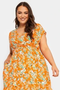 YOURS Curve Orange Floral Print High Low Wrap Dress -Luna Looks Zone 626977d5 cb82 49 137468 D