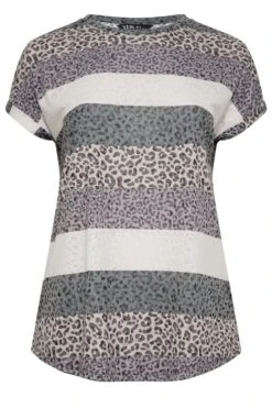 YOURS Curve Slate Grey Stripe Animal Print T-Shirt -Luna Looks Zone 62998d8d b9eb 40 302234 X