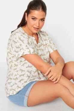 YOURS Curve White Leopard Print Short Sleeve Shirt -Luna Looks Zone 62f7c4d7 f1bd 4e 131949 D