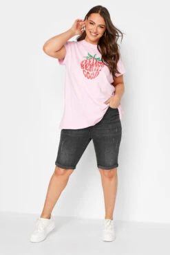 YOURS Curve Black Cat Scratch Stretch Denim Shorts