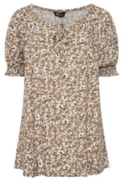 YOURS Curve Beige Brown Floral Print Gypsy Top -Luna Looks Zone 63ac0112 d386 44 131967 X