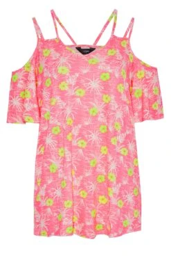 YOURS Curve Pink Floral Strappy Cold Shoulder Top -Luna Looks Zone 64355e05 54ce 49 300807 X